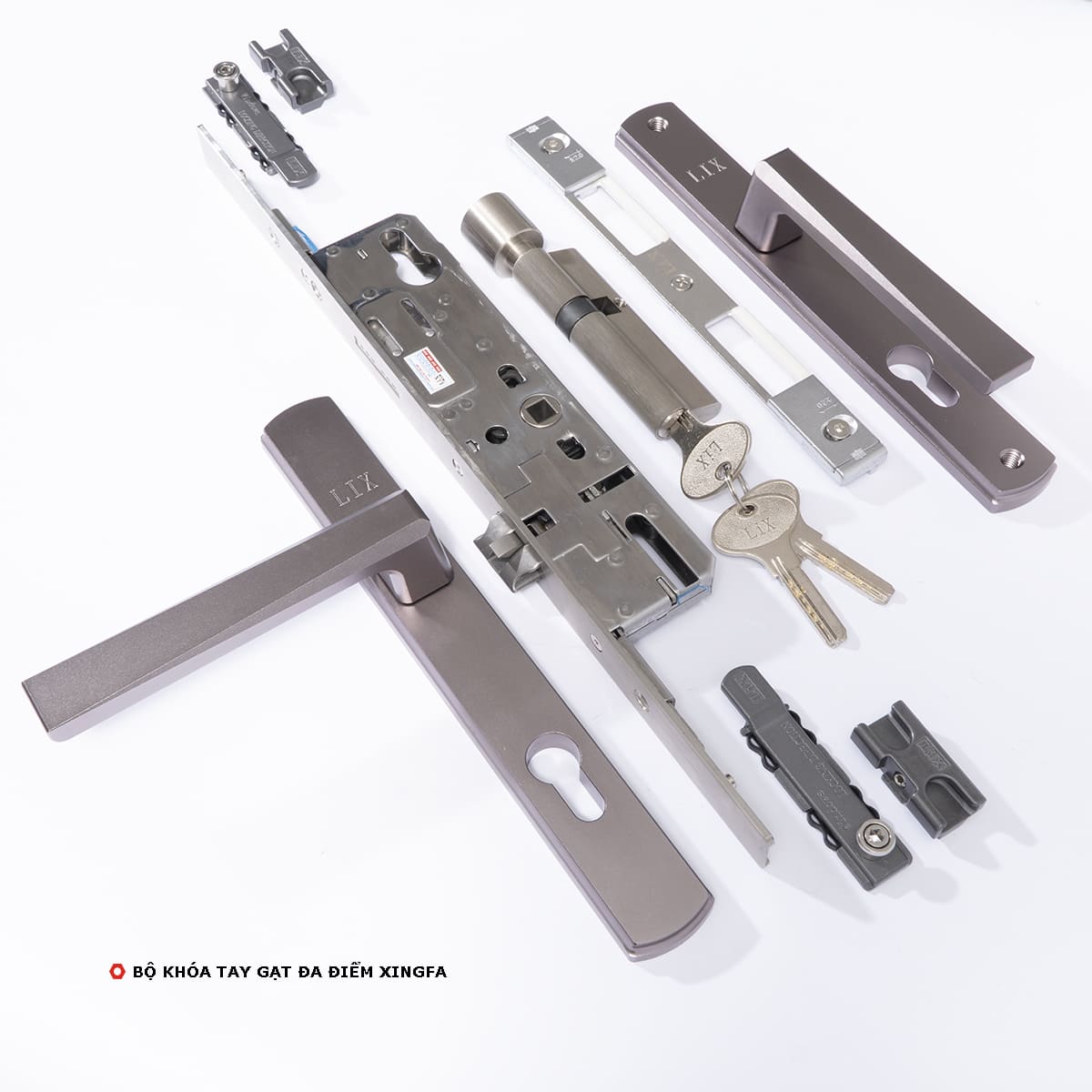 Thân Khóa Đa Điểm Rãnh C, Chất Liệu Thép Không Rỉ, Mã LB1401 Bộ Khóa Tay Gạt Đa Điểm, Tay Mầu Champagne-2